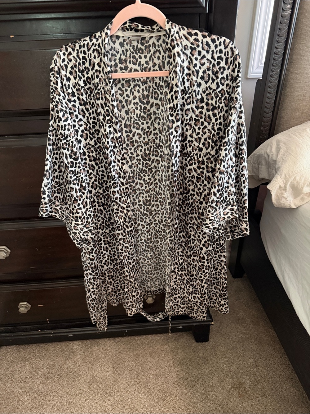 Victoria's Secret Leopard Print Satin Robe - Black & Cream